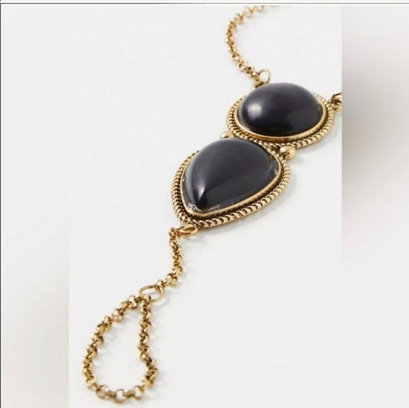 Onyx stone hand chain bracelet ring combination jewelry accessory - Picture 5 of 14